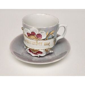 Vintage Germany Porcelain “Remember Me” Friendship Mug Raised Flower